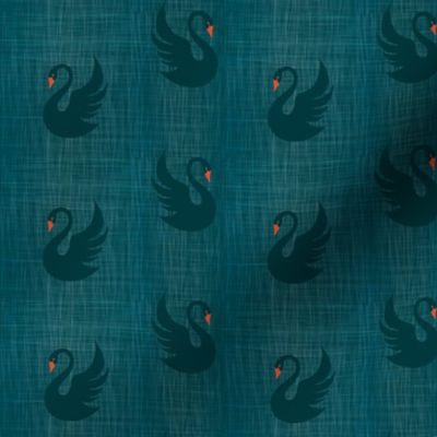 swans dark teal on linen texture 2