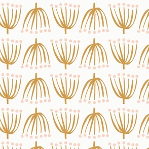 Spindly Seedlings  | Ochre & Peachy Pink on White