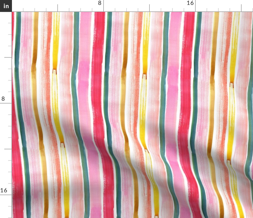 Artistic Stripes Watercolor - Red green - Small - Bold painterly fabric
