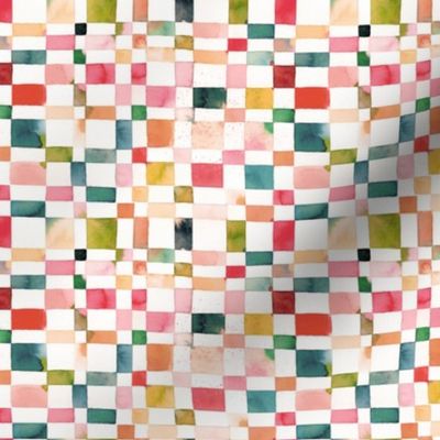 Modern geometric check Watercolor Spring picnic checkerboard Micro