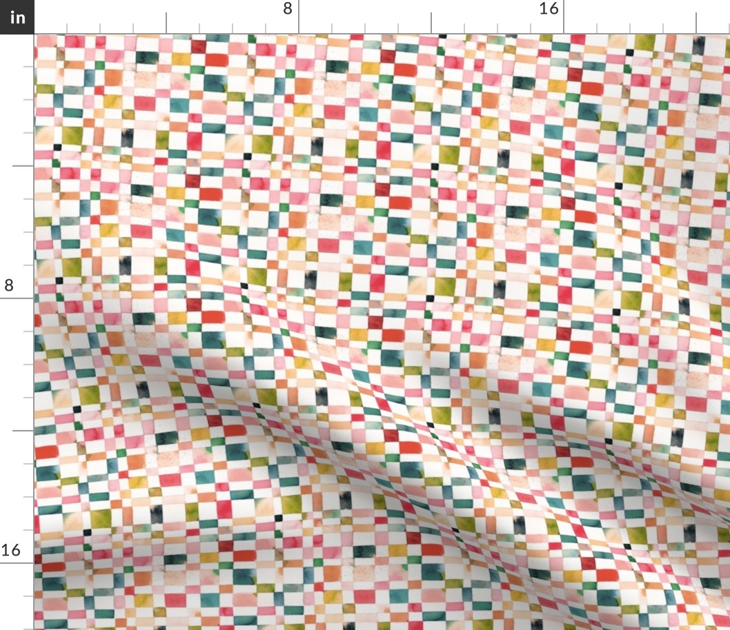Modern geometric check Watercolor Spring picnic checkerboard Micro