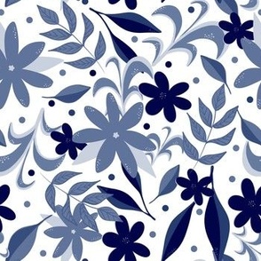 Navy Blue and White Flowers Floral