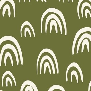 Medium // Wonky Rainbows: Scattered Boho Hand-Painted  Arches - Olive Green 