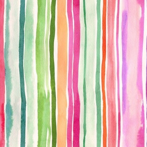 Spring Rainbow stripes watercolor - Medium - Bold painterly fabric