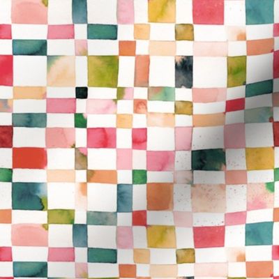 Modern geometric checks - Spring picnic checkerboard watercolor - Small - Bold painterly fabric