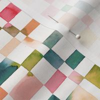 Modern geometric checks - Spring picnic checkerboard watercolor - Small - Bold painterly fabric