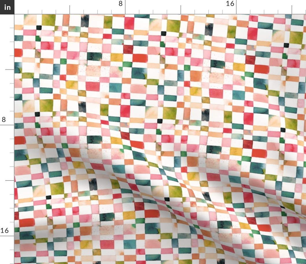 Modern geometric checks - Spring picnic checkerboard watercolor - Small - Bold painterly fabric