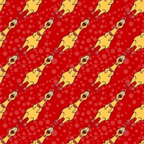 Bigger Scale Rubber Chickens on Red