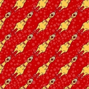 Smaller  Scale Rubber Chickens on Red