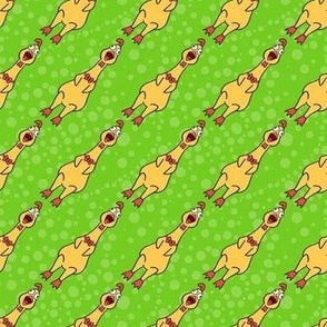 Smaller  Scale Rubber Chickens on Green