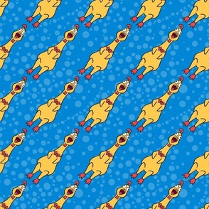 Bigger  Scale Rubber Chickens on Blue