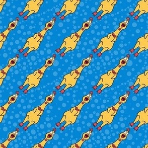 Smaller  Scale Rubber Chickens on Blue