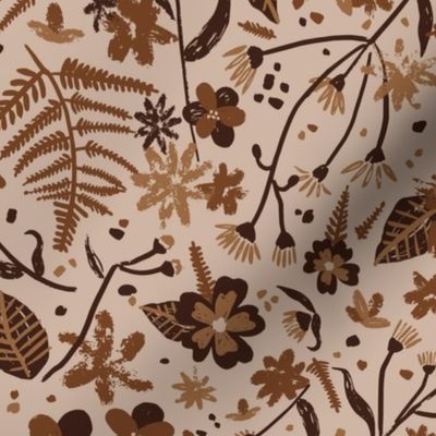 Boho textured floral earth tones, warm neutral brown, large scale