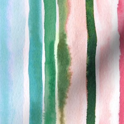 Watercolor stripes Green pink Spring Medium
