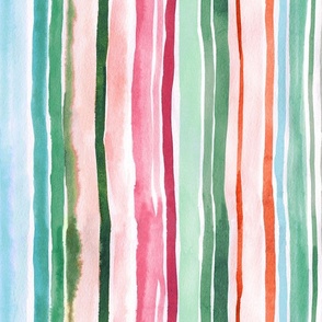 Watercolor stripes Green pink Spring Medium