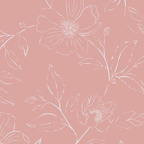 Bohemian floral Line drawing Rose Pink