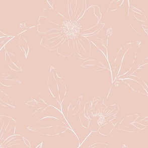 Bohemian floral Line drawing Dogwood Petal Pink