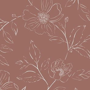 Bohemian floral Line drawing Brick Red