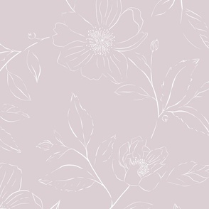 Bohemian floral Line drawing in Subtle Lilac