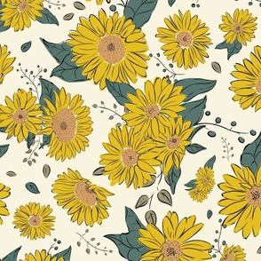 Sunflowers on Cream Background- Large