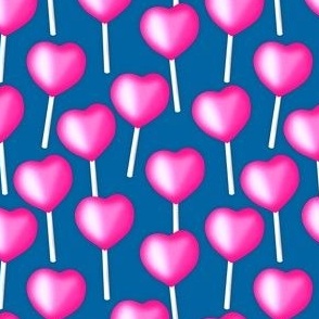 Heart Shaped Pink Lollipops on Blue