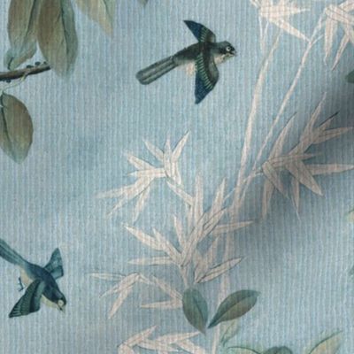 CHATEAU CHINOISERIE ON ROBIN'S EGG BLUE WITH WOVEN TEXTURE