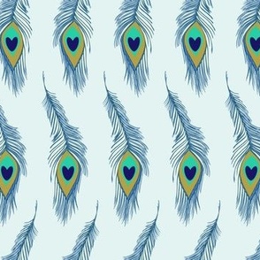 Wavy Peacock Feathers in Denim Blue on Light Blue
