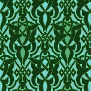 1890 Celtic Knotwork Design - in Forest Green and Jade on Mint