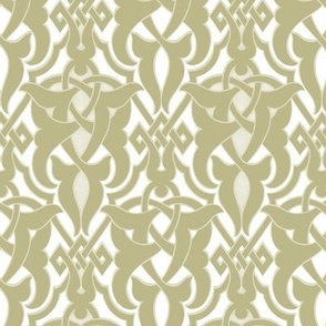 1890 Celtic Knotwork Design - in Sage Green on White