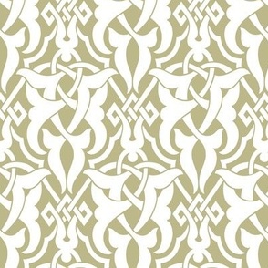 1890 Celtic Knotwork Design - in White on Sage Green