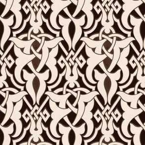 1890 Celtic Knotwork Design - in Light Sepia Tones on Dark