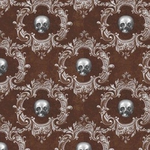 Gothic Victorian Skull Damask in Dark Brown
