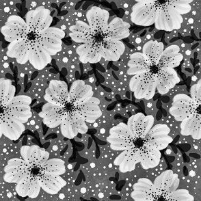 Black and White Delicate Flowers (Large Scale)