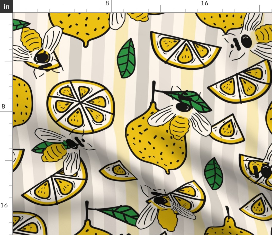 Lemons and bees or bumble bee citrus stripes