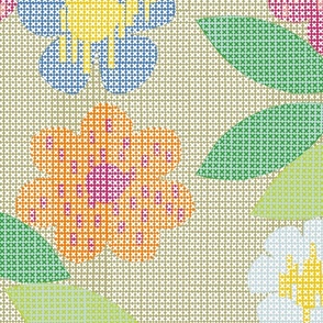 Pretty Cross stitch Florals Large