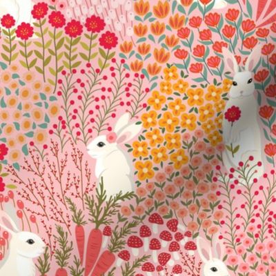 small // Rabbits at play Easter fabric on pink