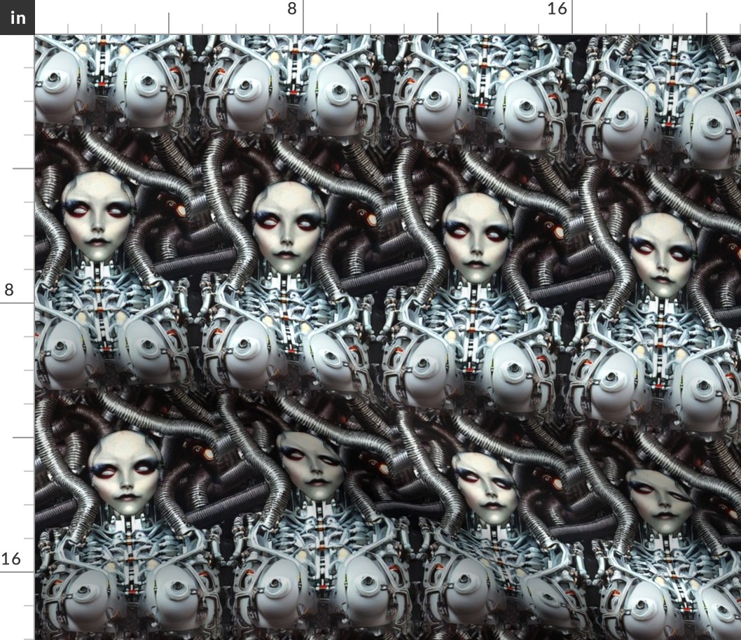 16 biomechanical bioorganic half naked bald nude female white grey woman cyborg robot android tentacles monsters cables wires cybernetics machine demons breast aliens sci-fi  science fiction futuristic flesh Halloween body horror scary horrifying morbid m