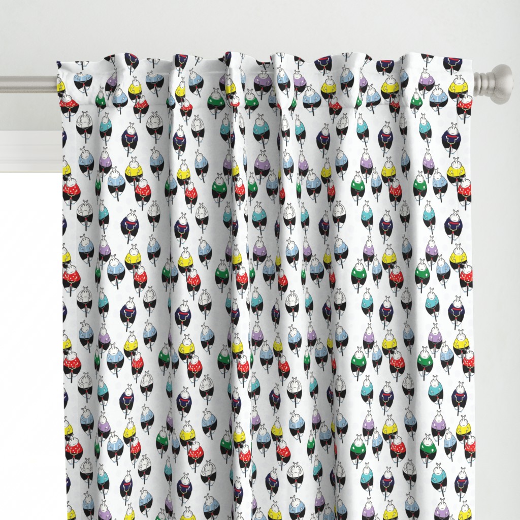 Hippotamus on Racing Bikes Contemporary Animals Sport - Bright colours On White - small - for Kids fabric bedding quilting