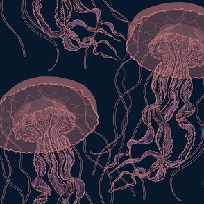 cozy jelly fish pink on blue