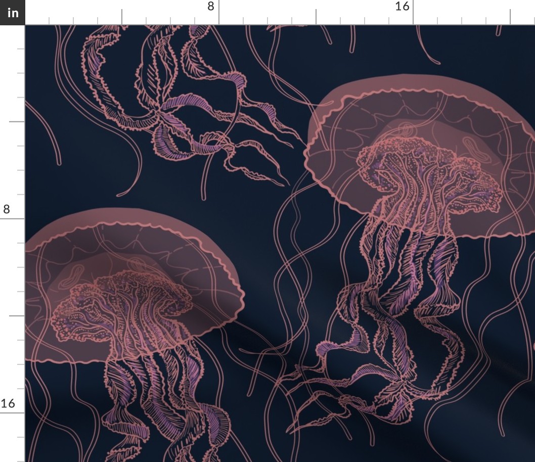 cozy jelly fish pink on blue