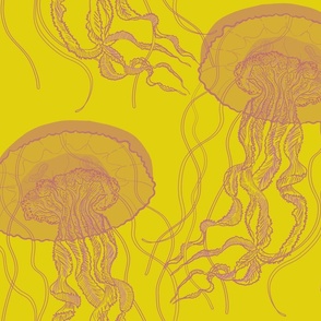 cozy jelly fish pink on yellow