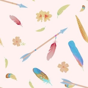 Feathers and Arrows on White Smoke Pink