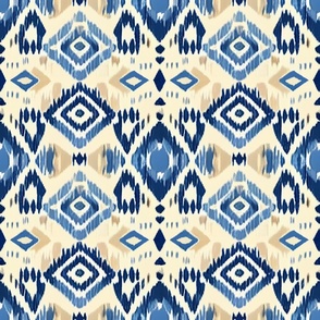 Blue modern ikat home decor. Ethic beige boho stripes.