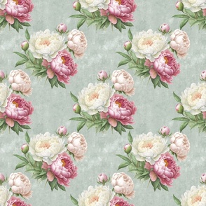 Classic watercolor peony home decor. Vintage pink flowers.