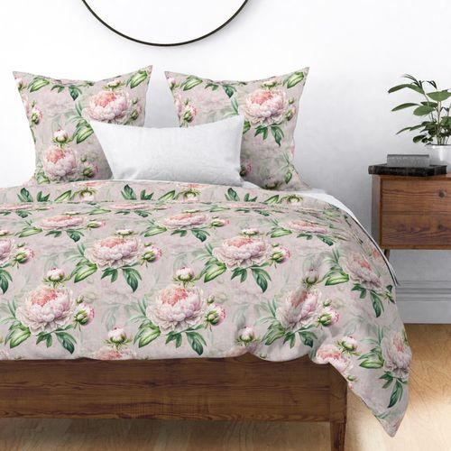 Vintage pink peonies. Retro large flowers. Floral bedroom.