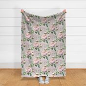 Vintage pink peonies. Retro large flowers. Floral bedroom.