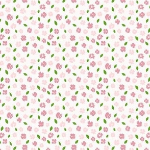 Pink flowers and green leaves. Cream girl floral pattern. 