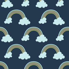 Large Scale Neutral Rainbow Baby Nursery Coordinate on Navy