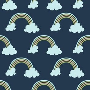 Medium Scale Neutral Rainbow Baby Nursery Coordinate on Navy