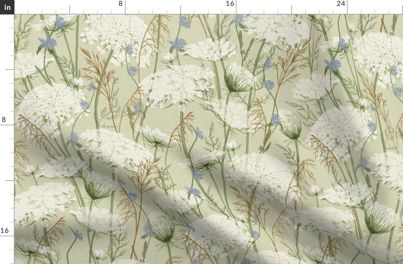Medium  Along the Side of the Road in Michigan Pastel wallpaper, Cottagecore home, Wild flowers Modern Cottage Floral Queen Anne's lace and honey grasses on sage green, artichoke , cottage core
